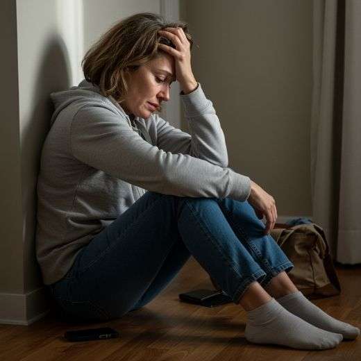 Frau erschöpft am Boden