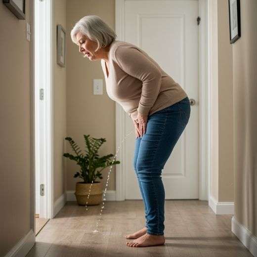 Frau in Eile auf Toilette